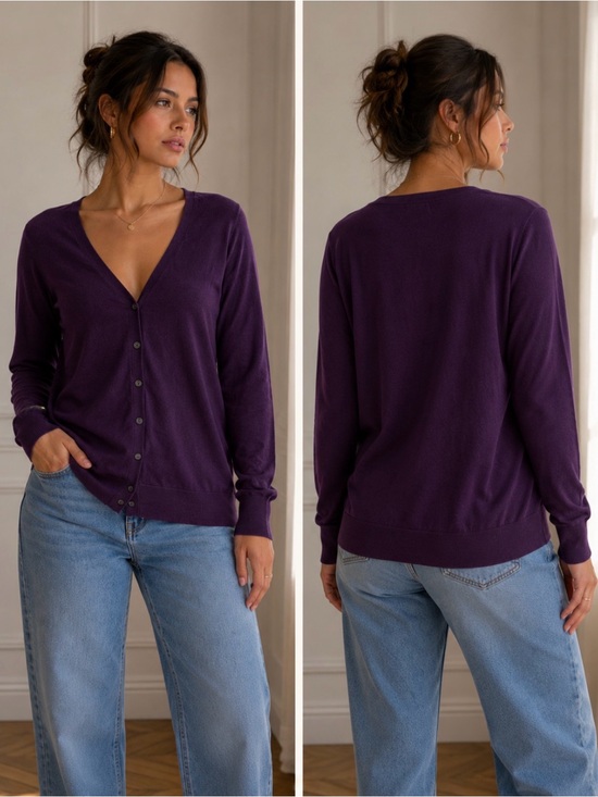 Banana Republic Sweaters - Banana Republic Deep Purple V-Neck Button Cardigan,Size XL
